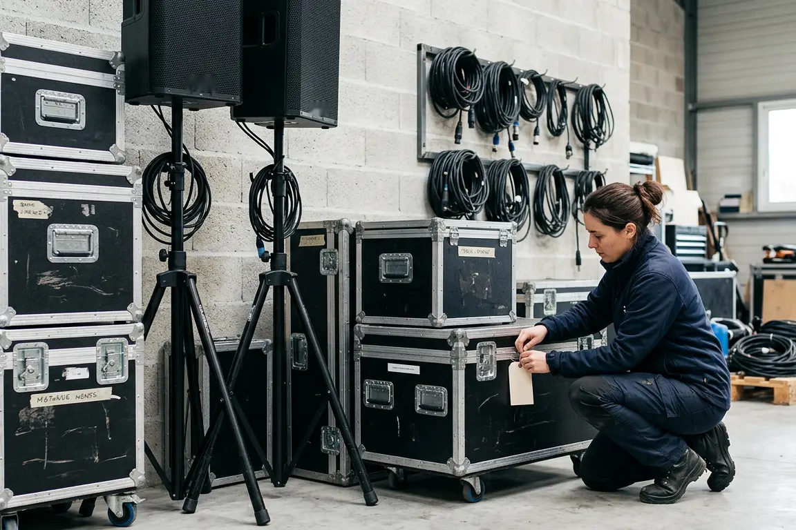 Flight cases et enceintes de sonorisation, matériel suivi à l'unité